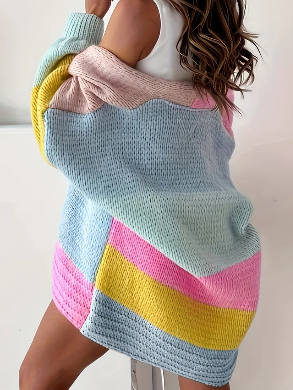 Colorblock Knit Cardigan Sweater - Pastel Multi - Picture 3 of 5